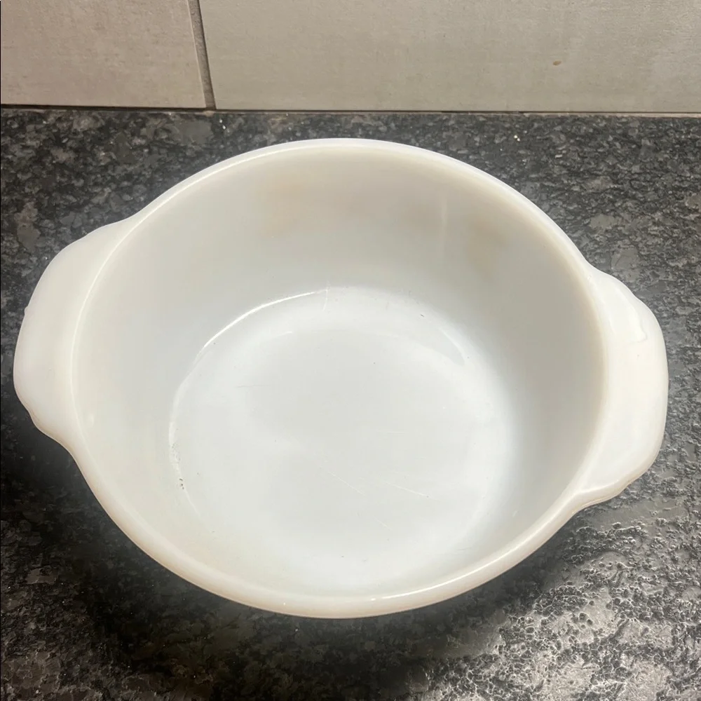 Fire King White Casserole Dish Golden Wheat Design. Exc condition